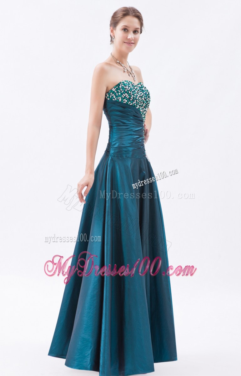 Peacock Green Princess Sweetheart Prom Dress With Beading