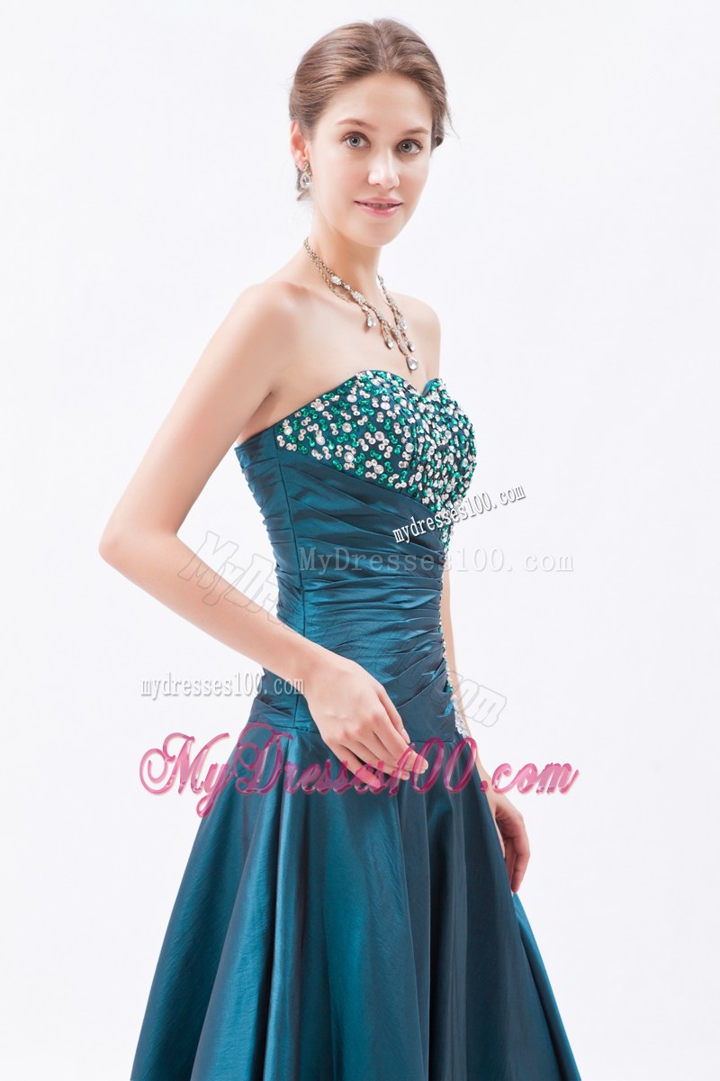 Peacock Green Princess Sweetheart Prom Dress With Beading