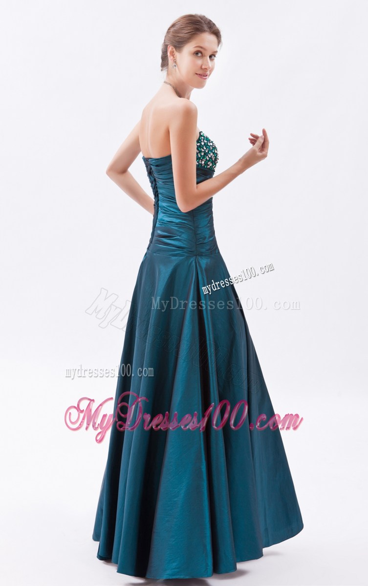 Peacock Green Princess Sweetheart Prom Dress With Beading
