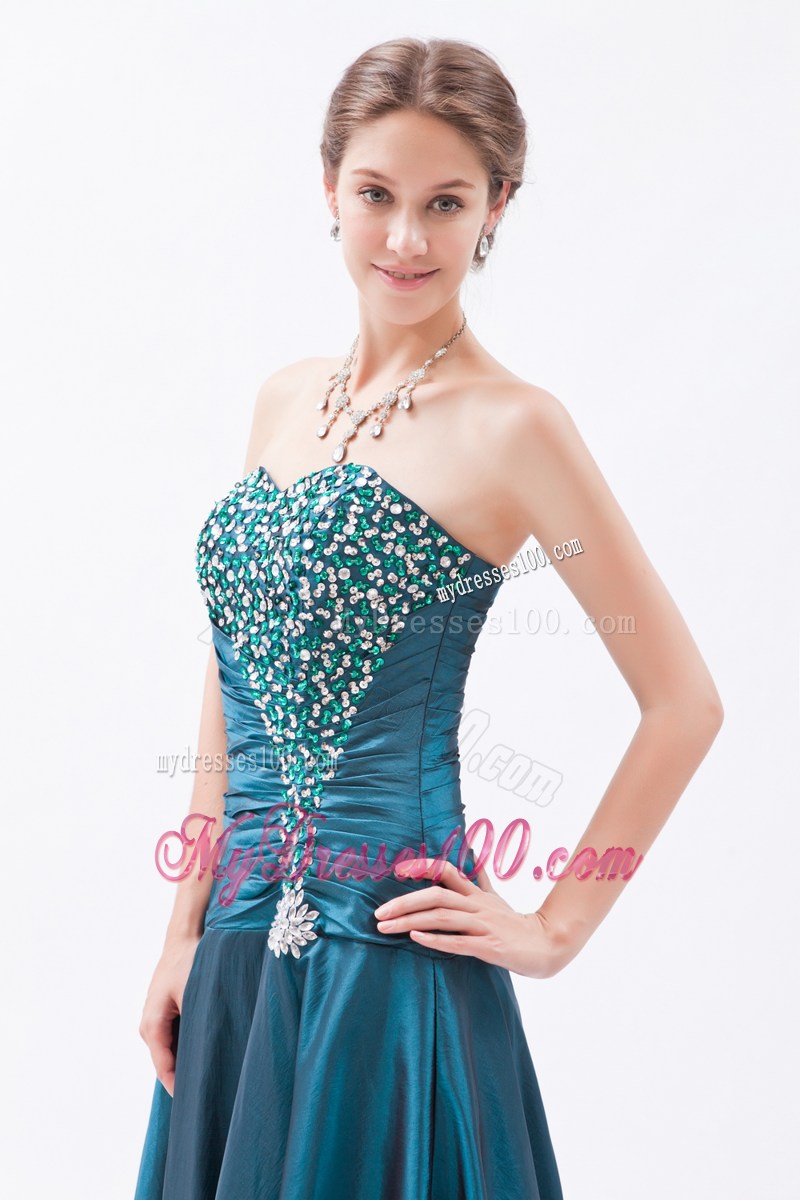 Peacock Green Princess Sweetheart Prom Dress With Beading