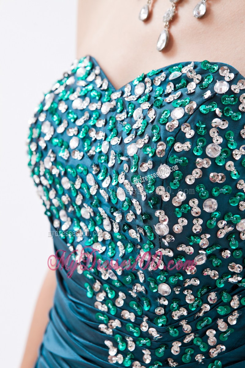 Peacock Green Princess Sweetheart Prom Dress With Beading
