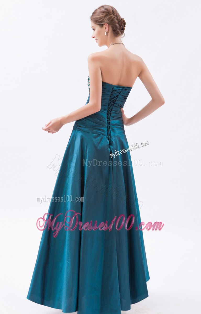 Peacock Green Princess Sweetheart Prom Dress With Beading
