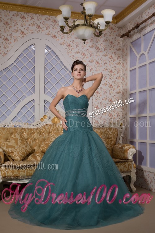 Peacock Green Mermaid Sweetheart Brush Train Beading Prom Dresses