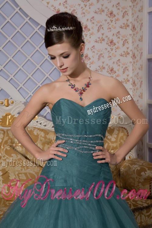 Peacock Green Mermaid Sweetheart Brush Train Beading Prom Dresses