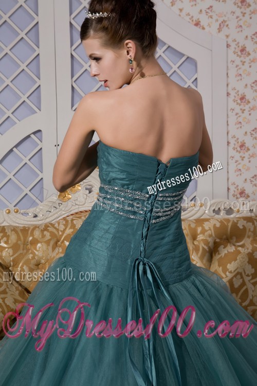 Peacock Green Mermaid Sweetheart Brush Train Beading Prom Dresses