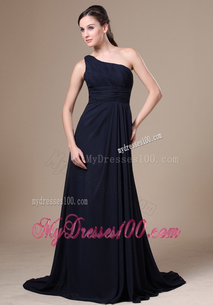 Navy Blue One Shoulder Neckline For Wedding Party Prom Dresses