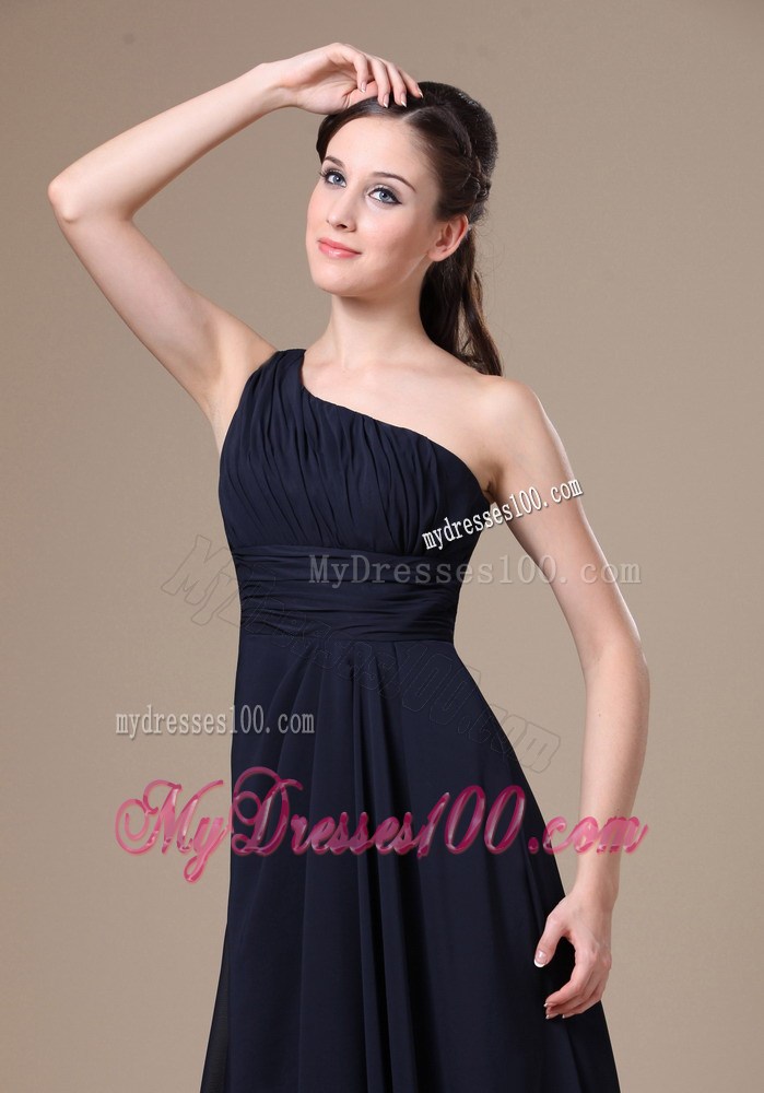 Navy Blue One Shoulder Neckline For Wedding Party Prom Dresses