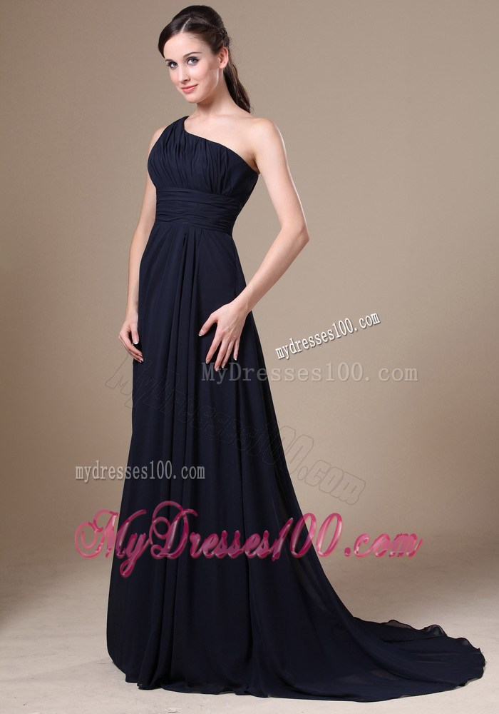 Navy Blue One Shoulder Neckline For Wedding Party Prom Dresses