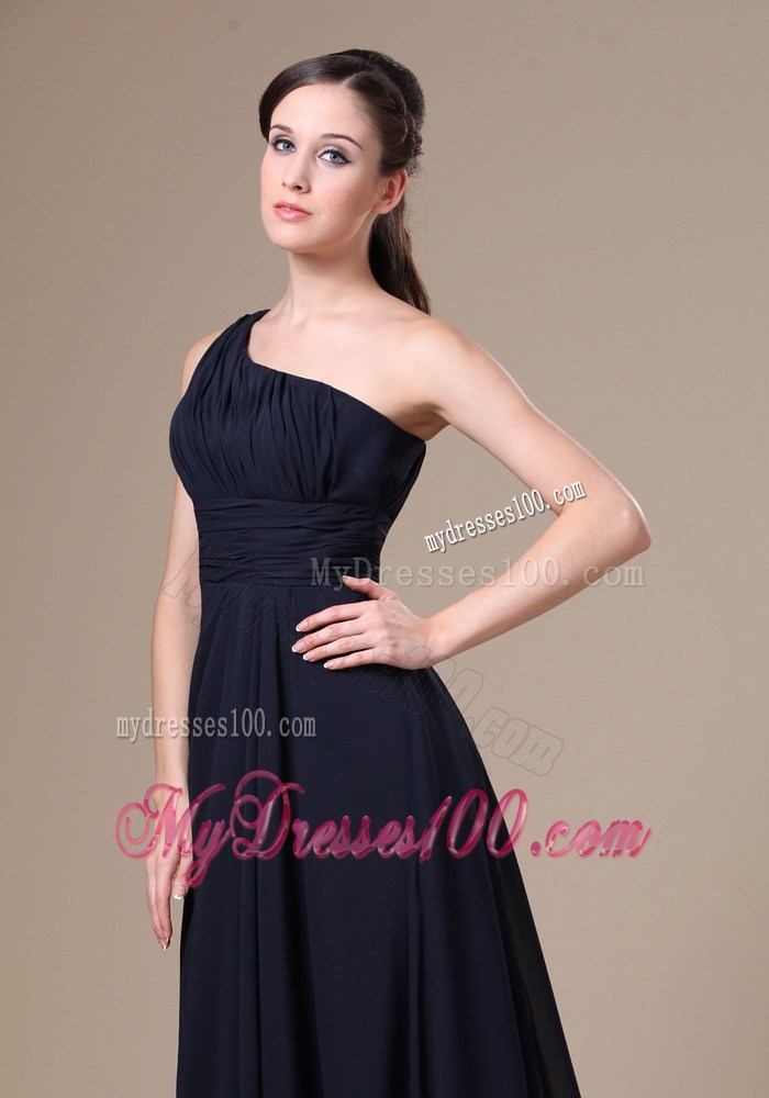 Navy Blue One Shoulder Neckline For Wedding Party Prom Dresses
