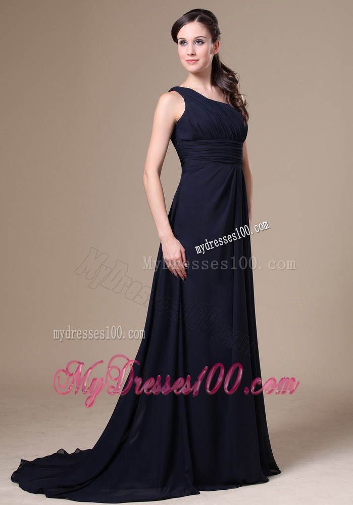 Navy Blue One Shoulder Neckline For Wedding Party Prom Dresses