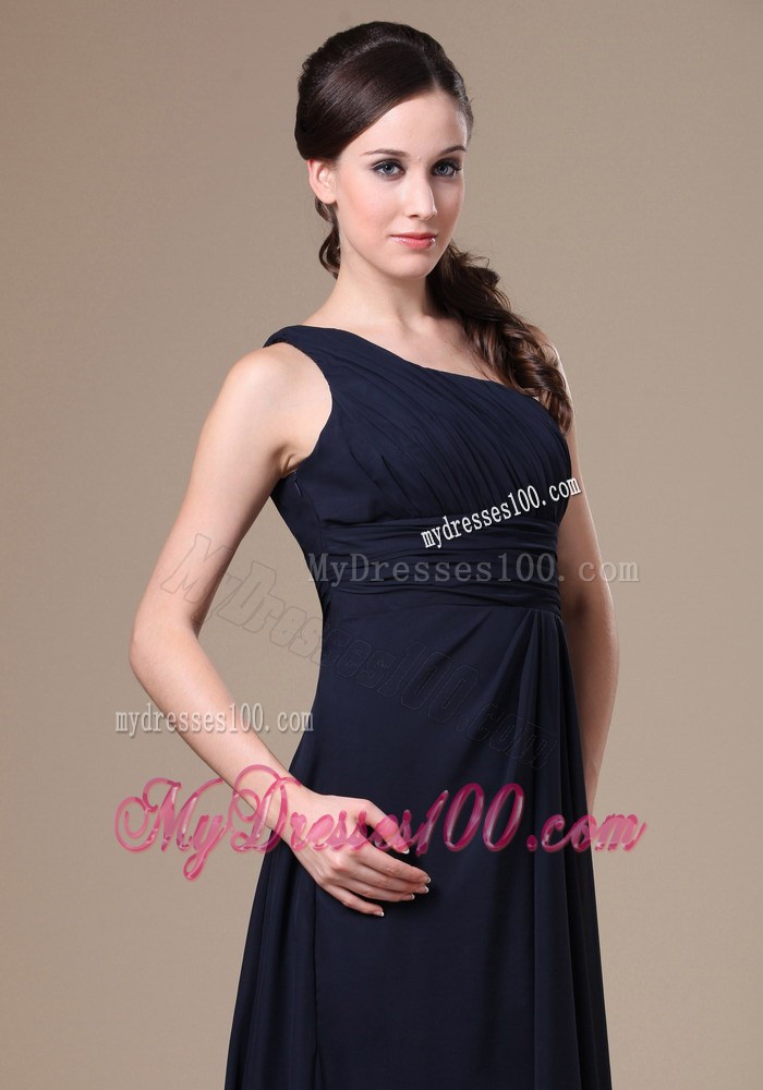 Navy Blue One Shoulder Neckline For Wedding Party Prom Dresses
