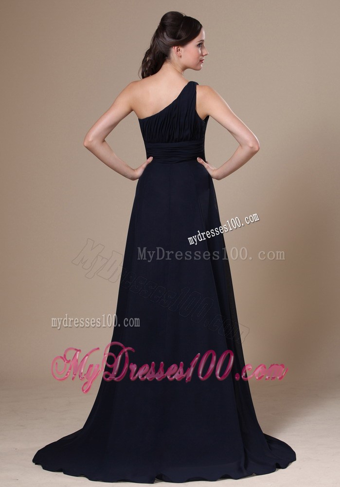 Navy Blue One Shoulder Neckline For Wedding Party Prom Dresses