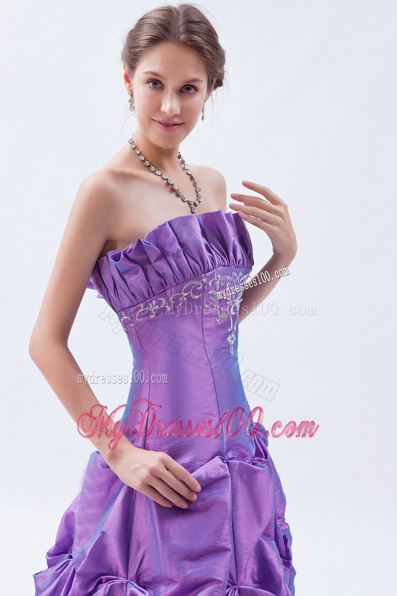 Purple Princess Strapless Prom Dress Embroidery Floor-length