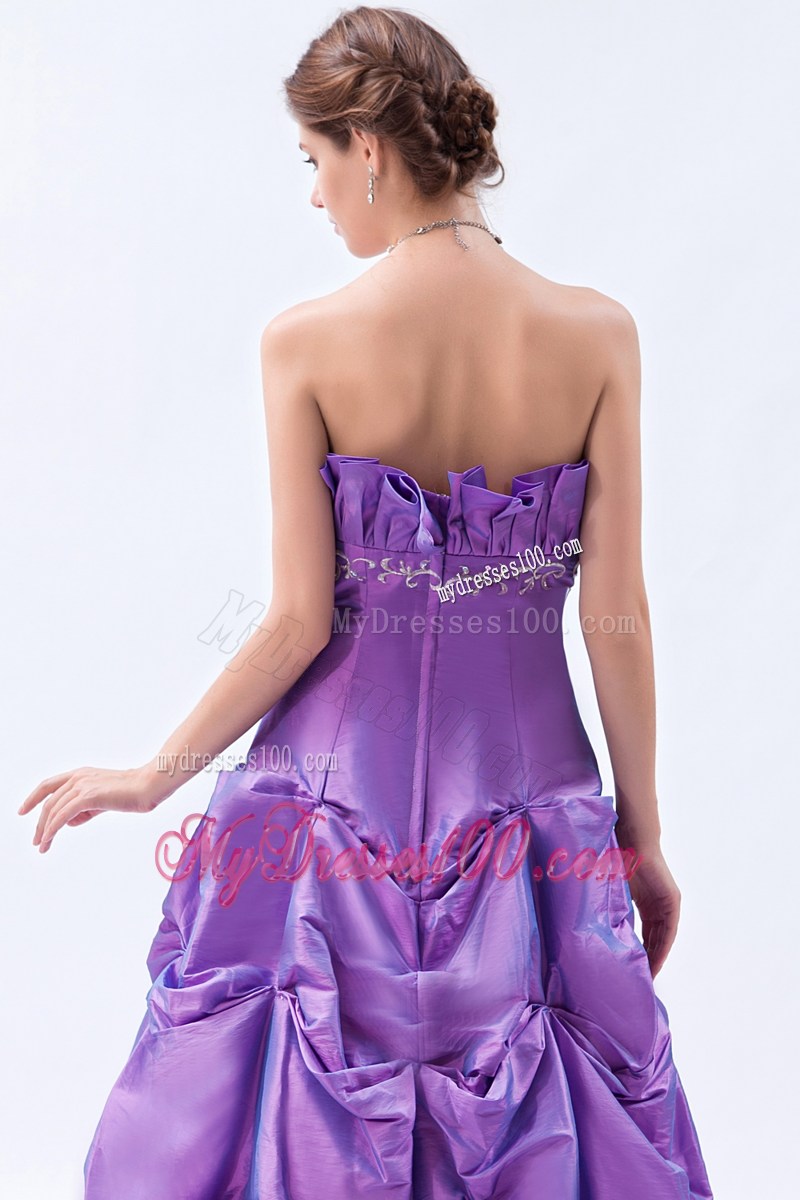Purple Princess Strapless Prom Dress Embroidery Floor-length