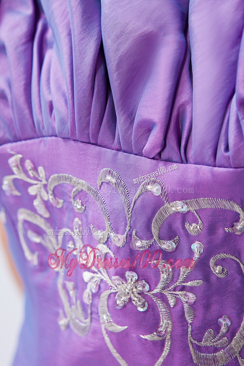 Purple Princess Strapless Prom Dress Embroidery Floor-length