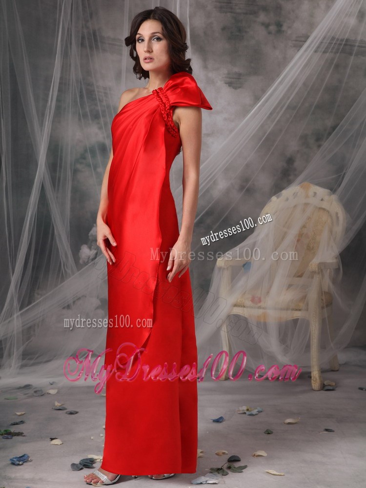 Elegant Red Column One Shoulder Ruched Prom Dresses with Long