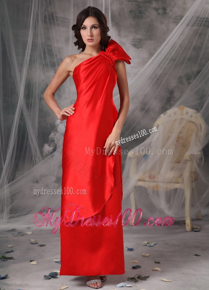 Elegant Red Column One Shoulder Ruched Prom Dresses with Long