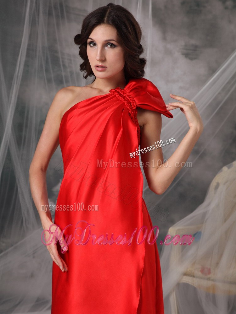 Elegant Red Column One Shoulder Ruched Prom Dresses with Long