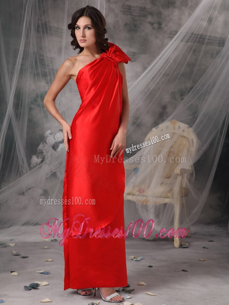 Elegant Red Column One Shoulder Ruched Prom Dresses with Long
