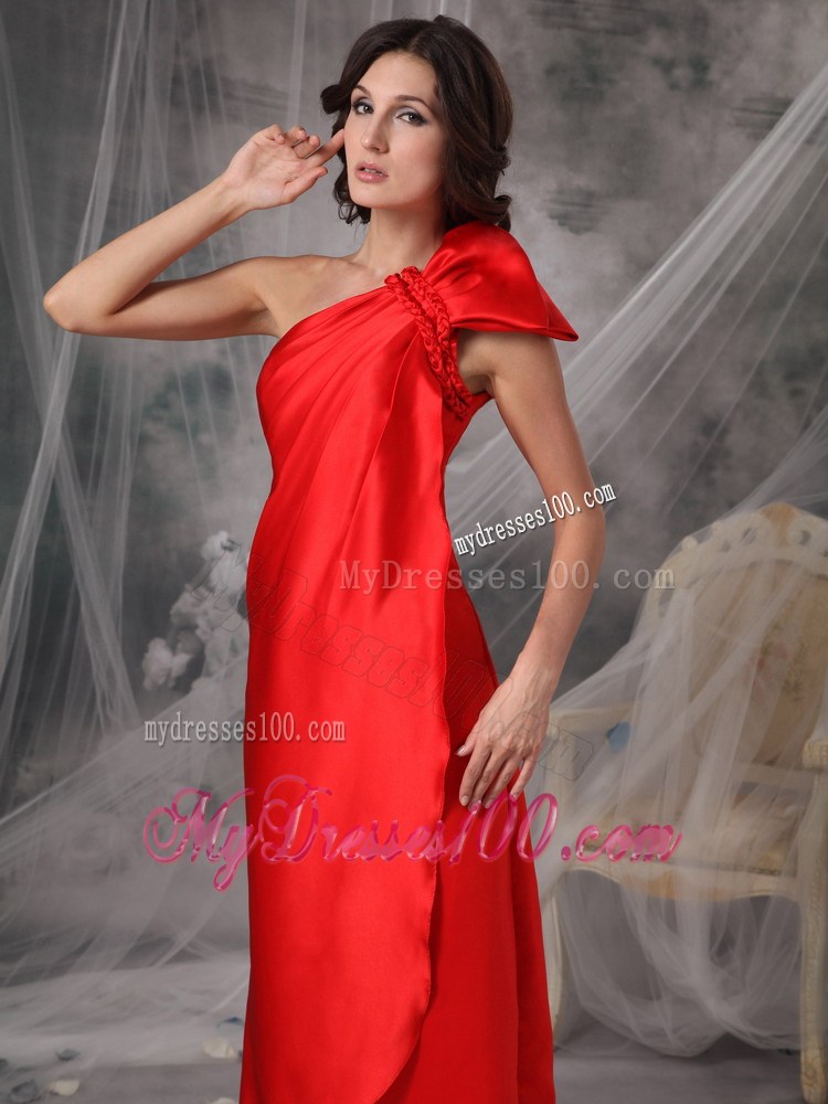 Elegant Red Column One Shoulder Ruched Prom Dresses with Long