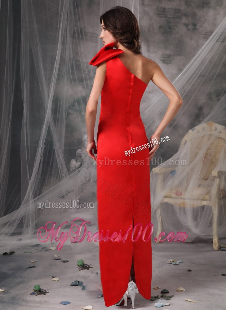 Elegant Red Column One Shoulder Ruched Prom Dresses with Long