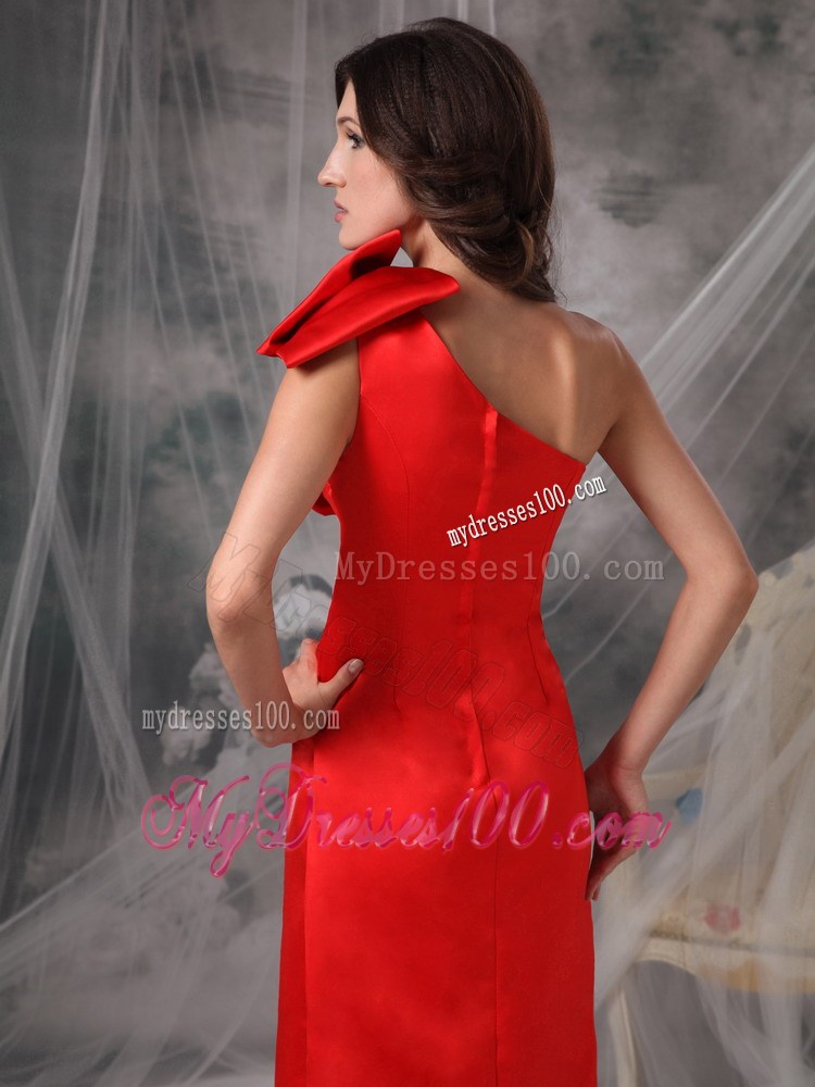 Elegant Red Column One Shoulder Ruched Prom Dresses with Long