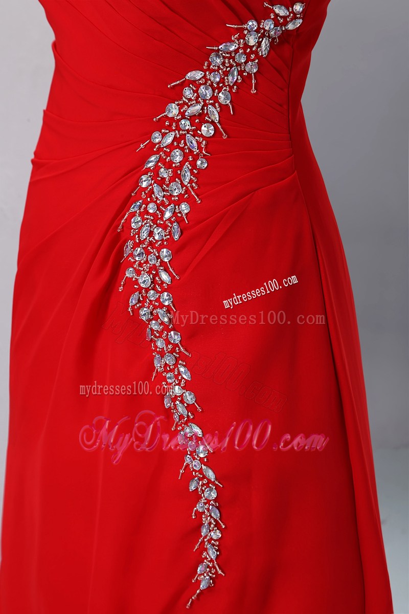 Cheap Red Prom Dresses Column One Shoulder Beading Floor-length