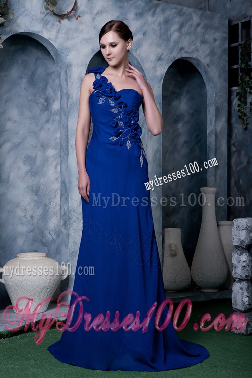 2013 Sexy Royal Blue Column One Shoulder Prom Dresses Brush Train