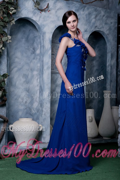 2013 Sexy Royal Blue Column One Shoulder Prom Dresses Brush Train