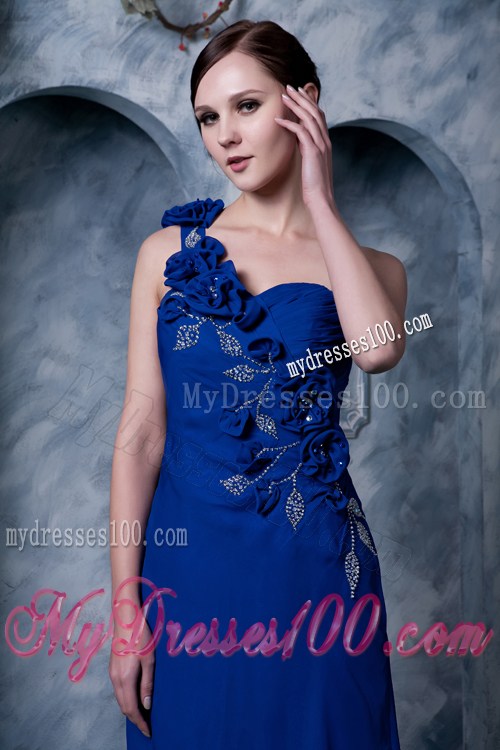 2013 Sexy Royal Blue Column One Shoulder Prom Dresses Brush Train