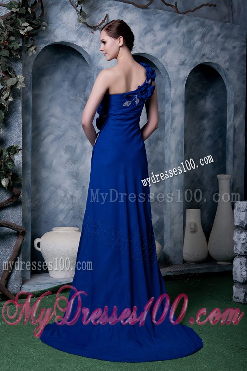 2013 Sexy Royal Blue Column One Shoulder Prom Dresses Brush Train