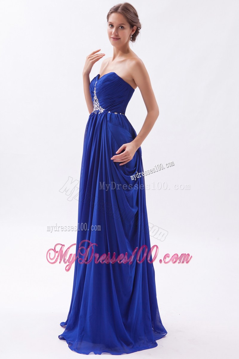 Royal Blue Empire Sweetheart Beading 2013 Prom Dress Brush Train