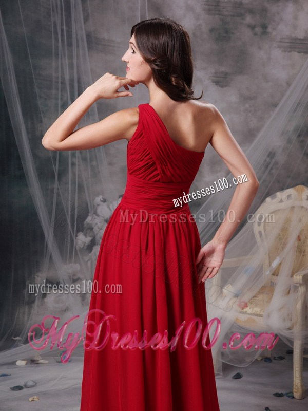 Modern Red Empire One Shoulder Prom Dress Ruching Brush Train