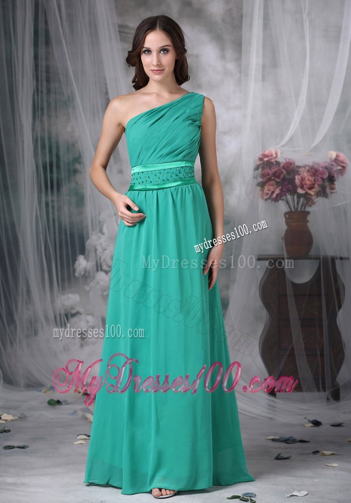 Turquoise Column Prom Dresses One Shoulder Beading Floor-length