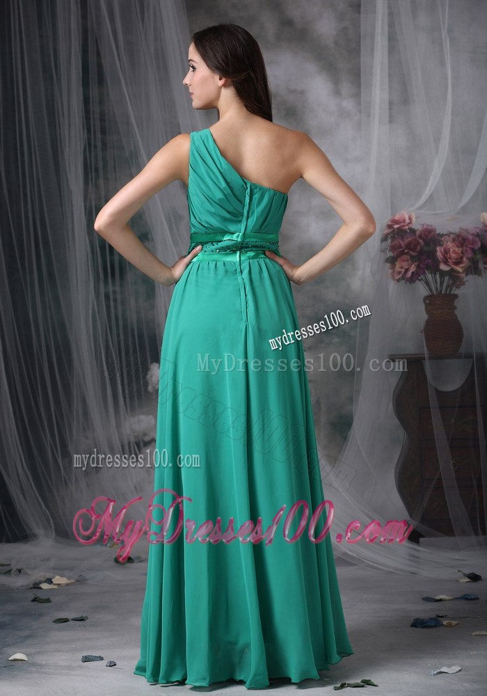 Turquoise Column Prom Dresses One Shoulder Beading Floor-length
