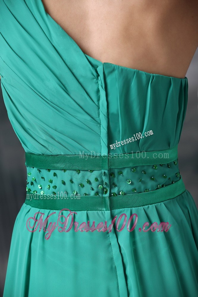 Turquoise Column Prom Dresses One Shoulder Beading Floor-length