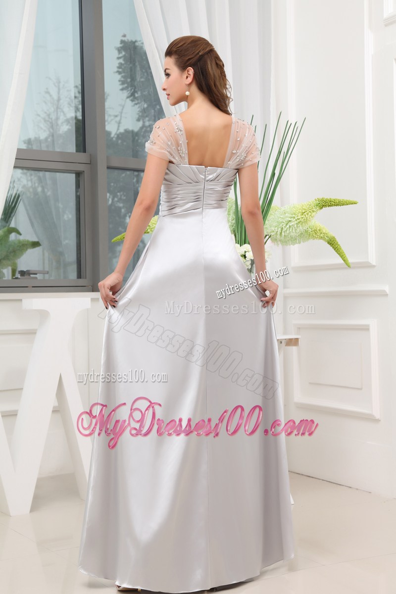 Ruching Beading A-line Grey Long Prom Dress