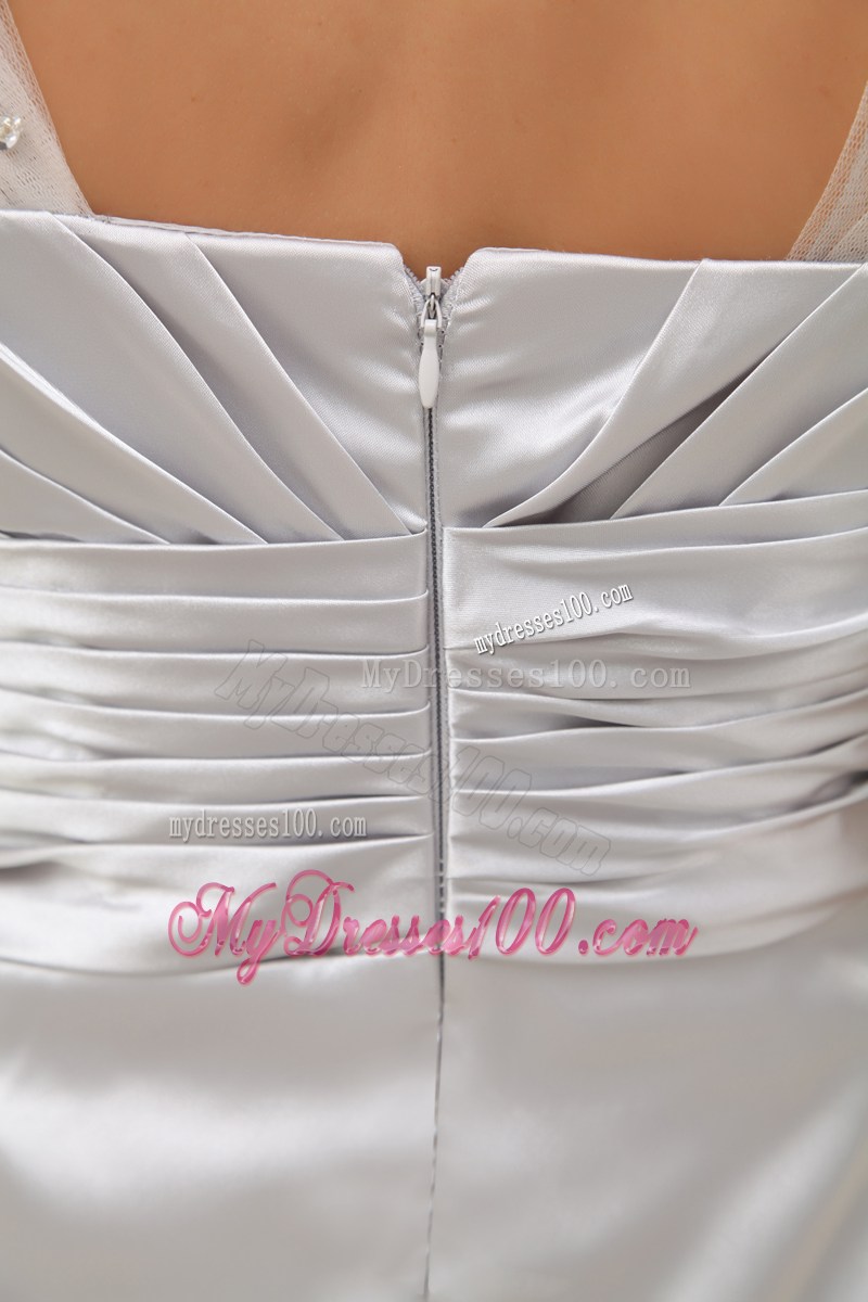 Ruching Beading A-line Grey Long Prom Dress