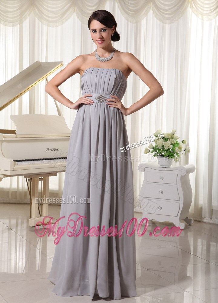 Simple Grey Empire Empire Prom Dresses With Ruched and Beading
