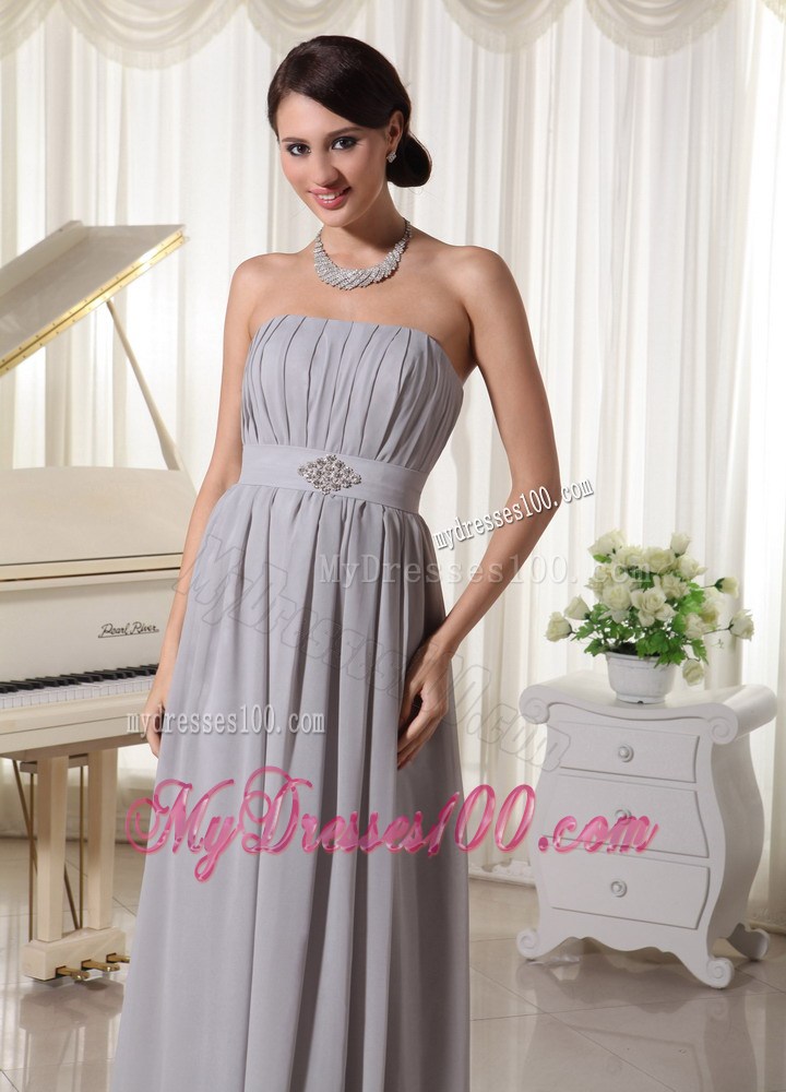 Simple Grey Empire Empire Prom Dresses With Ruched and Beading