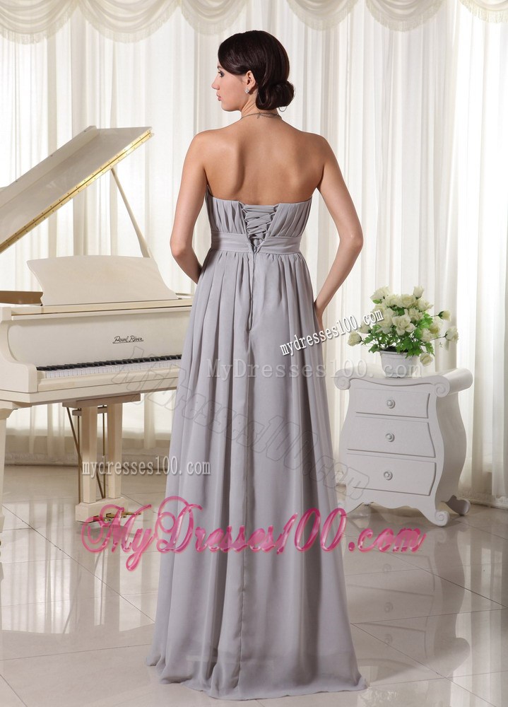 Simple Grey Empire Empire Prom Dresses With Ruched and Beading