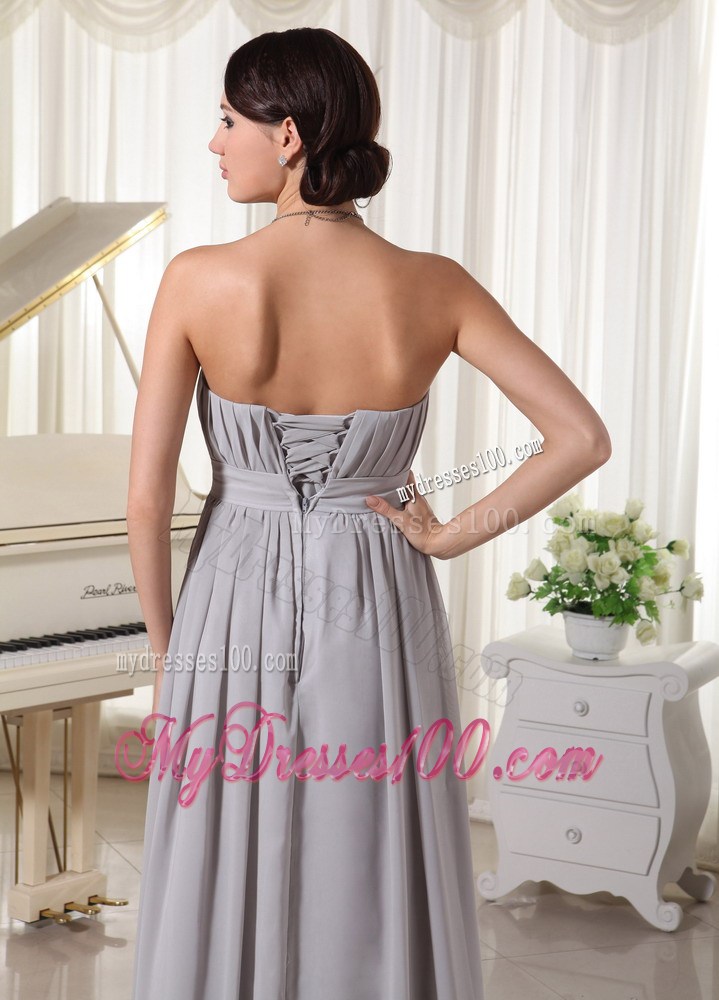Simple Grey Empire Empire Prom Dresses With Ruched and Beading