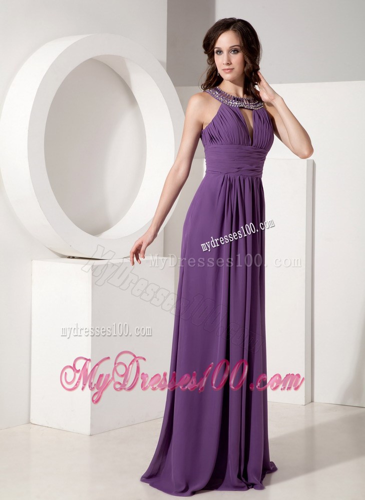 Discount Dark Purple Empire Scoop Prom Dress Beading Floor-length