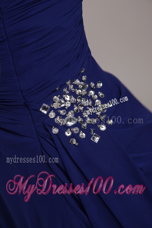 Peacock Blue Empire Strapless Court Train Sequins Prom Dresses