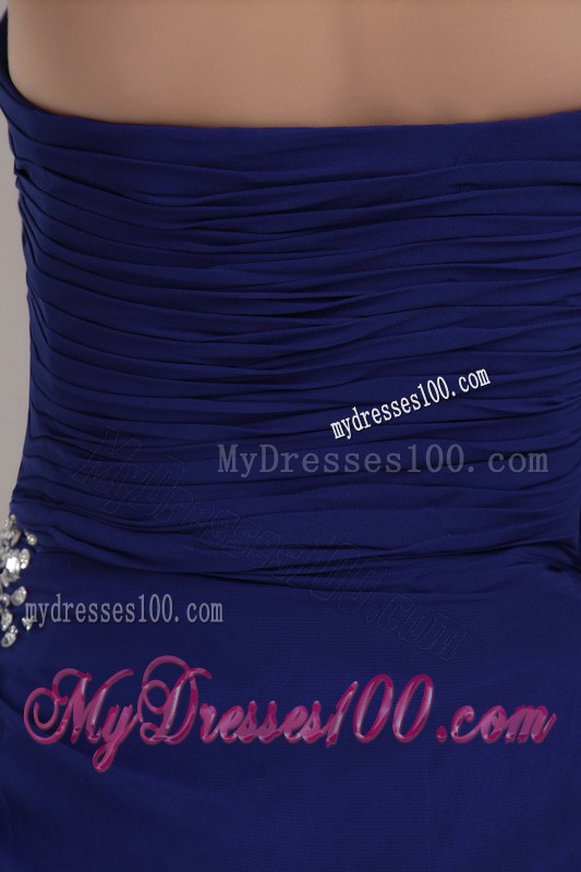 Peacock Blue Empire Strapless Court Train Sequins Prom Dresses