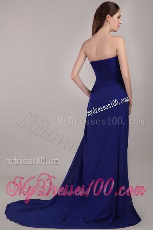 Peacock Blue Empire Strapless Court Train Sequins Prom Dresses