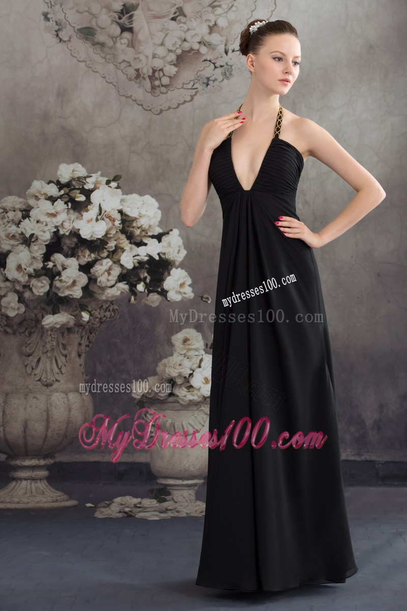 Sexy Halter Top Neck Long Beading Empire Prom Dress
