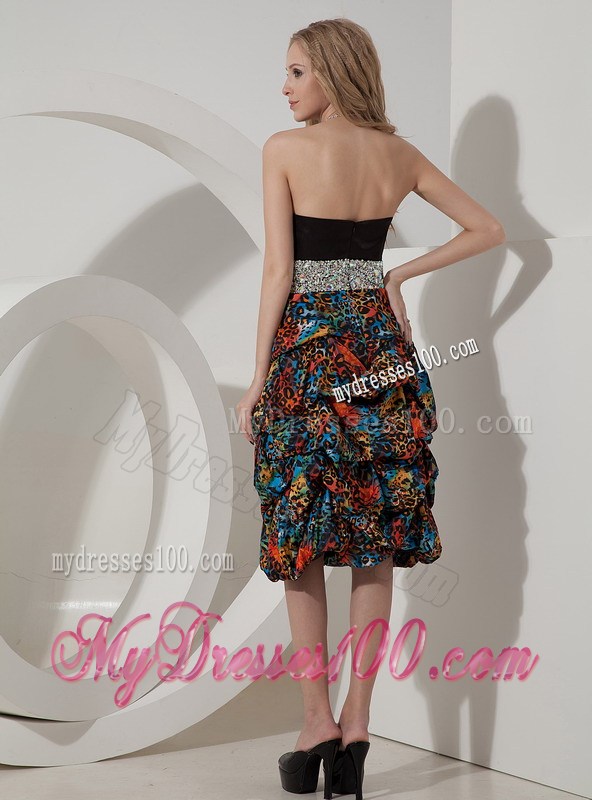 Sexy Colorful Prom Dress Column Strapless Printing Beaded Knee-length