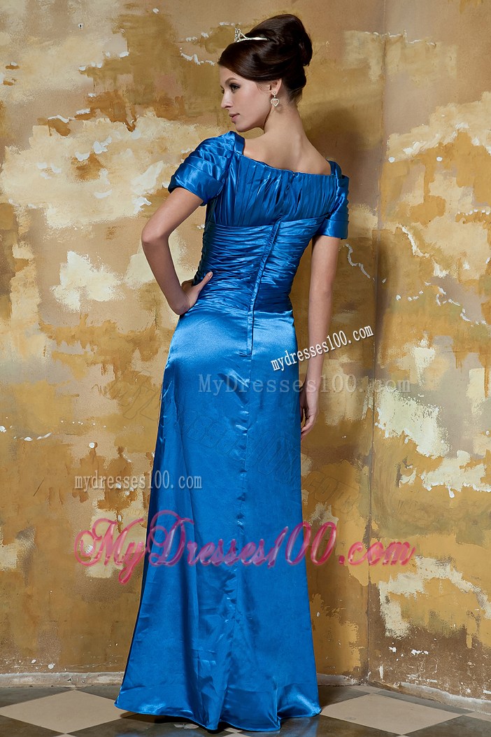 Blue Empire Sweetheart Floor-length Beading Short Sleeve Prom Dress
