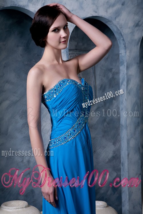 Affordable Sky Blue Empire Sweetheart Brush Train Beading Prom Dress
